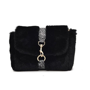 glitter strap black fur bag edgability