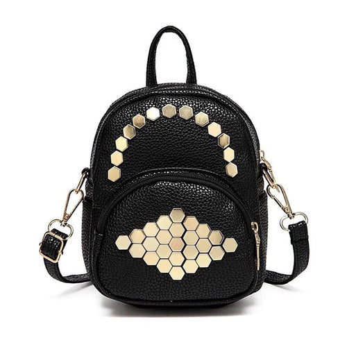 gold studs on black mini backpack front view edgability