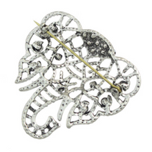 edgability oxidised silver elephant brooch with crystal stones back view