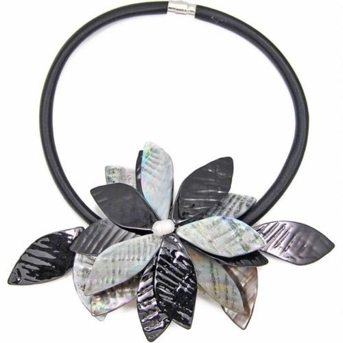 black gray statement necklace with exotic floral design edgability