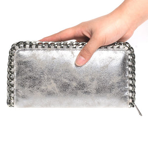 silver wallet metallic wallet with chain edgability model view