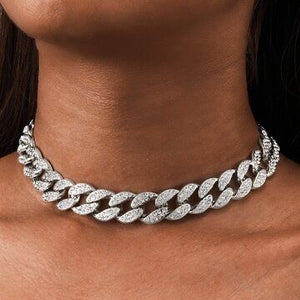 silver chain with crystal studs necklace model view