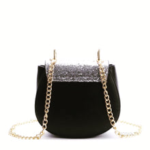 silver sparkle black bag chain strap edgability back view 