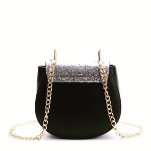 silver sparkle black bag chain strap edgability back view 