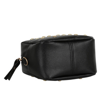gold toned studs on crossbody bag bottom view edgability