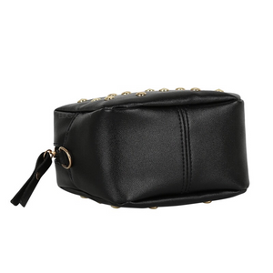 gold toned studs on crossbody bag bottom view edgability