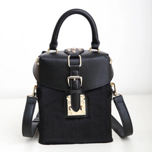 fur box bag in black sling bag edgability front view