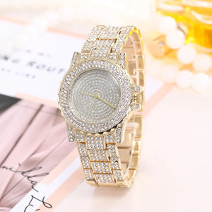 crystals studded diamonte gold watch edgability front view
