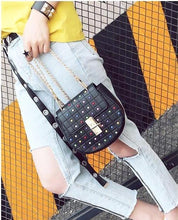 multicoloured studded bag black bag edgability model view