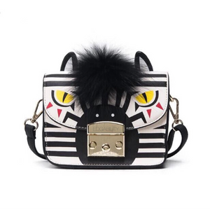 striped furry animated printed handbag front view