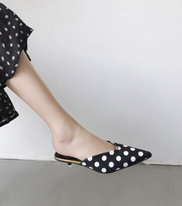 black pumps polkadots shoes with kitten heels edgability side view