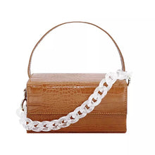 brown croc skin clutch box bag with chain strap edgability