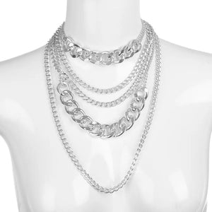 silver chains layered statement necklace edgability model view