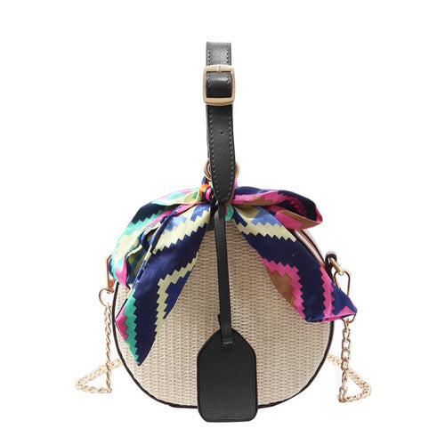 straw rattan bag black box bag with scarf edgability front view