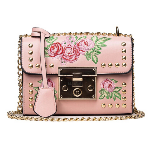 pink embroidered studded bag edgability
