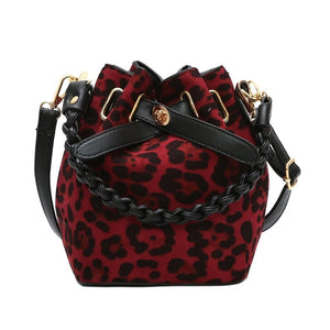 leopard print red bag drawstring bucket bag edgability