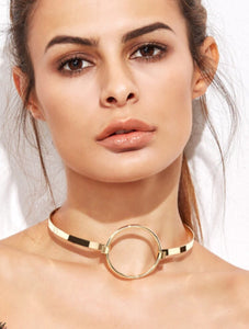 minimalistic gold choker necklace with hoop model view Edgability
