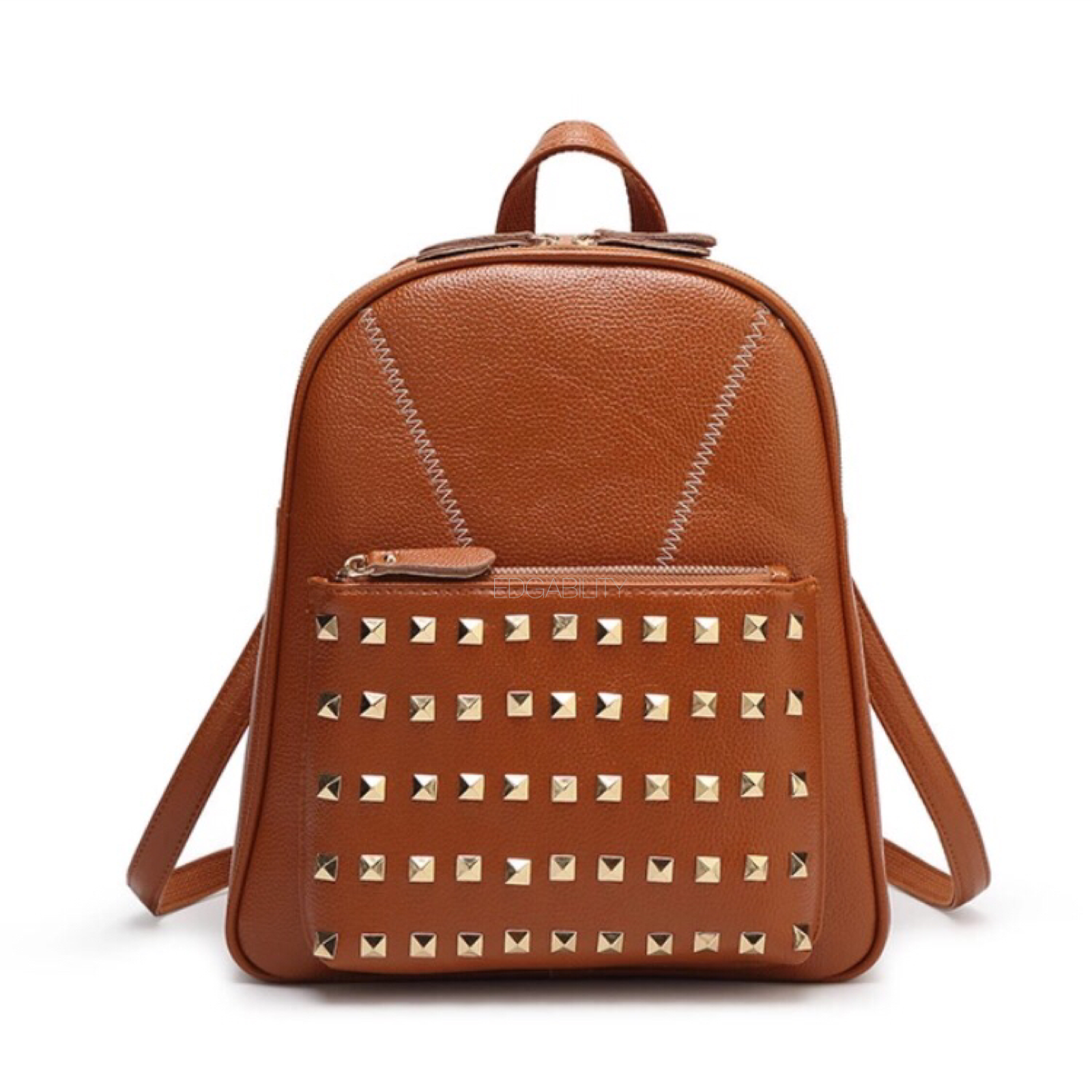 Tan Leather Signature Metal Lion Women Backpack By Brune & Bareskin