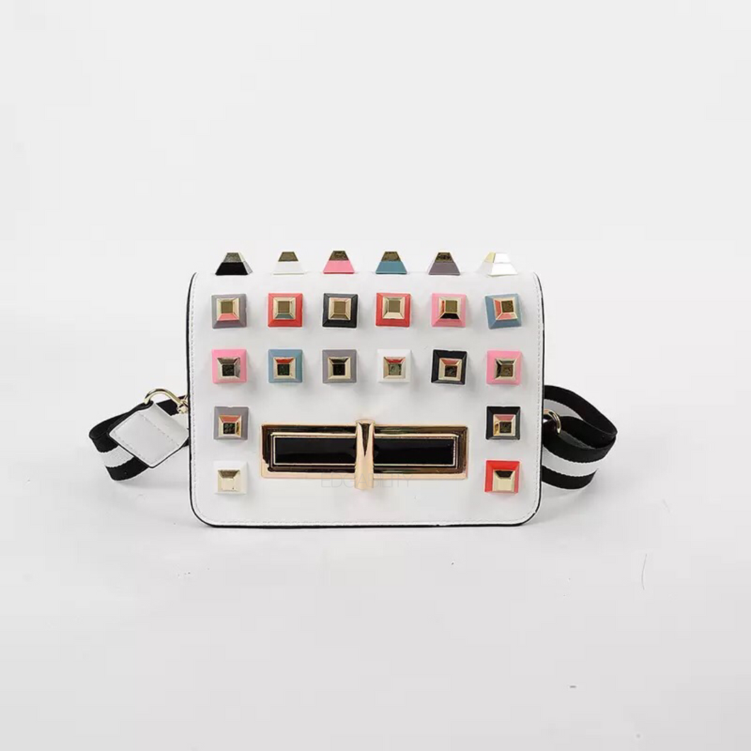 party bag studded bag with multicoloured rivets edgability