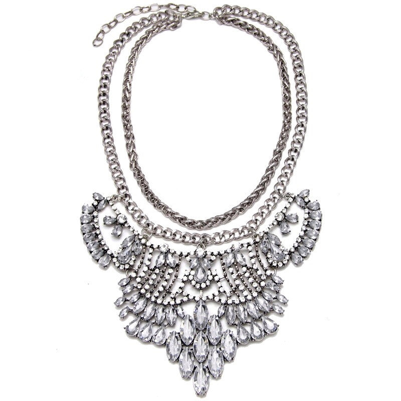silver metal and crystals statement necklace edgability
