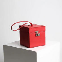classy red leather box bag edgability full view