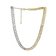dual toned gold silver crystal studded chains links necklace