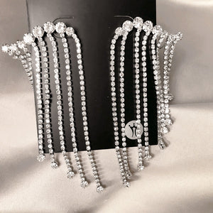 rhinestone crystal long drop dangler earrings with clasps detail view