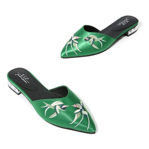 embroidered flats green shoes edgability angle view