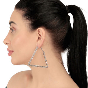 diamond studs crystal studded silver triangle hoops earrings angle view
