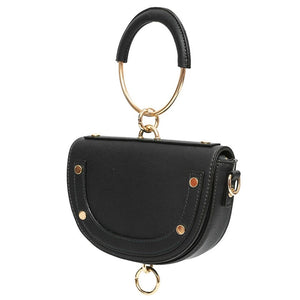 U shaped studded black wristlet with hoop edgability angle view