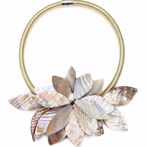 beige gold statement neckpiece with exotic floral design front view edgability