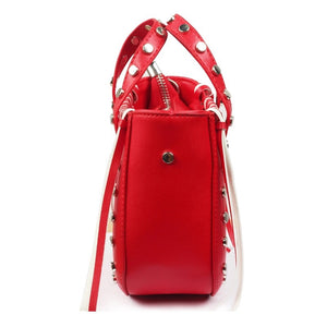 open red bucket bag silver studs side view edgability