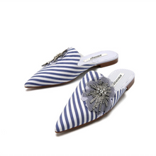 striped blue mules crystal flower edgability