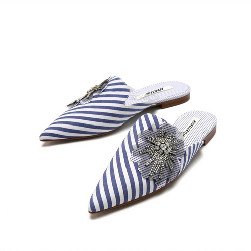 striped blue mules crystal flower edgability