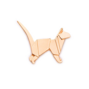 gold metal origami cat brooch front view edgability