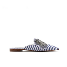 striped blue mules crystal flower side view edgability
