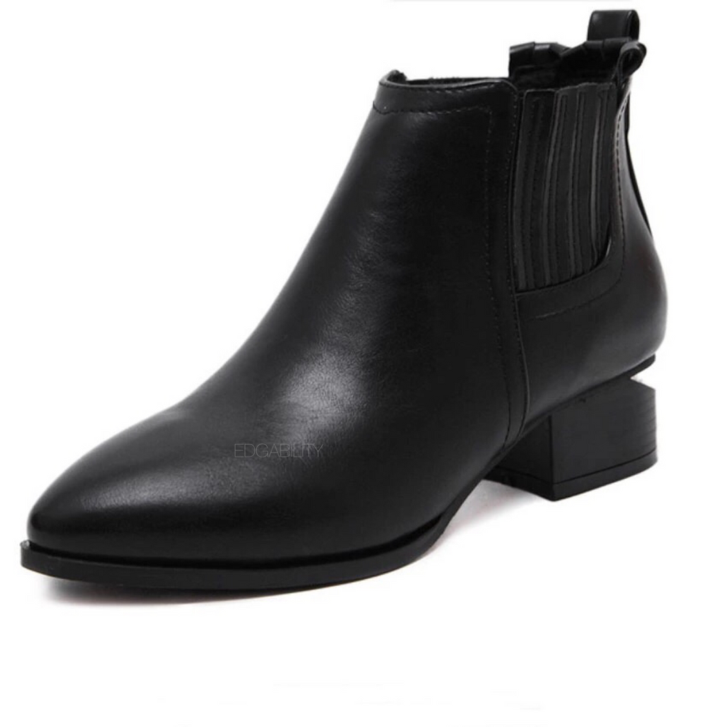 black booties with cut heel edgability
