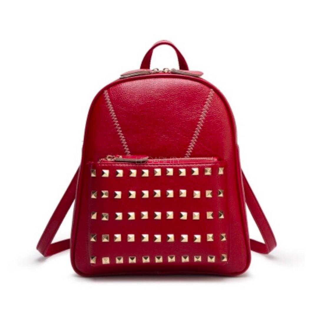 studded red backpack edgability