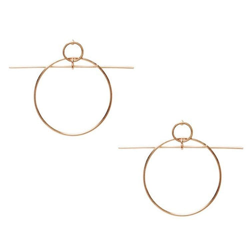 fine gold earrings with circle and line front view edgability