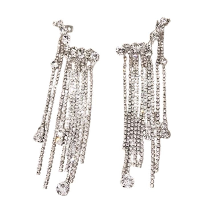 rhinestone crystal long drop dangler earrings with clasps