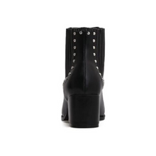 black studded ankle boots with block heel edgability back view