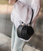 round bag black bag polkadots bag sling bag edgability model view