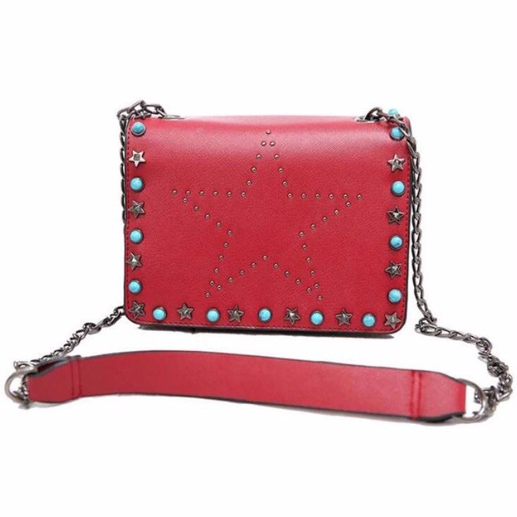 red star studded bag with rivets edgability