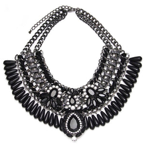 embroidered and stone black statement necklace edgability