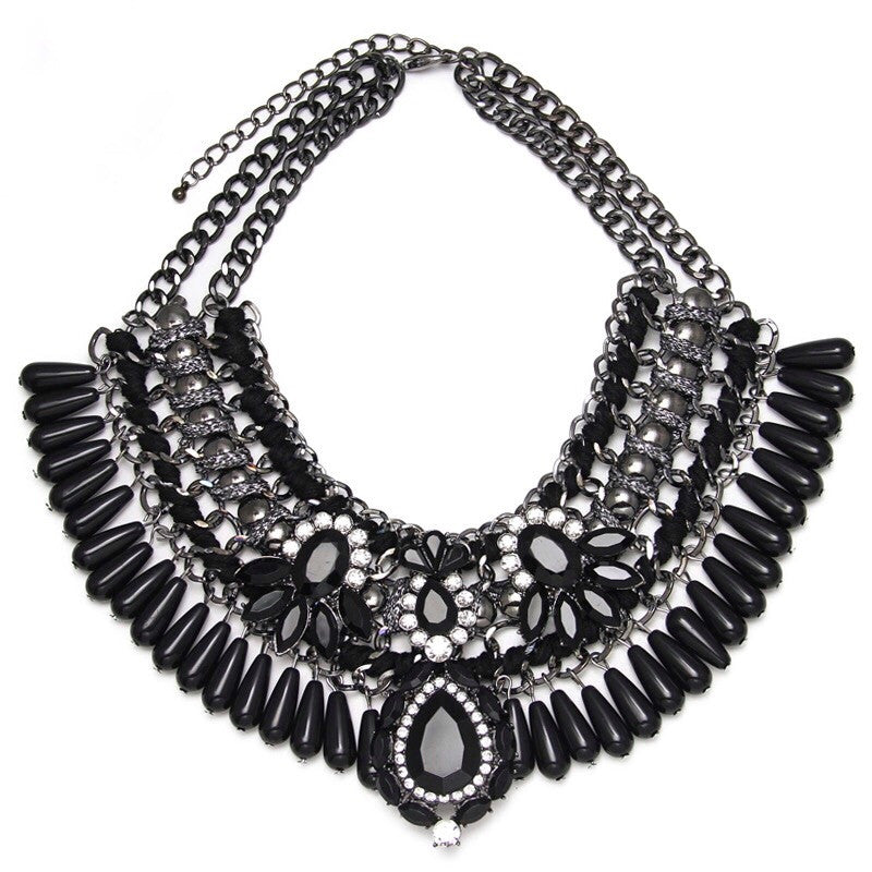 embroidered and stone black statement necklace edgability