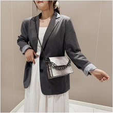 grey ombre snakeskin sling bag with chain edgability model view