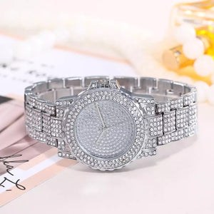 crystal studded diamonte silver watch edgability front view