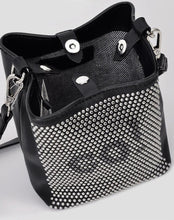black bucket bag studded bag edgability top view