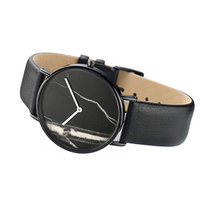 black marble print dial strap watch angle view edgability