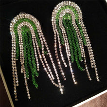emerald green silver crystals statement earrings edgability angle view